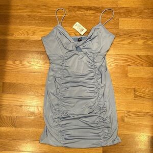 Windsor Chic Light Blue Ruched Mini Dress